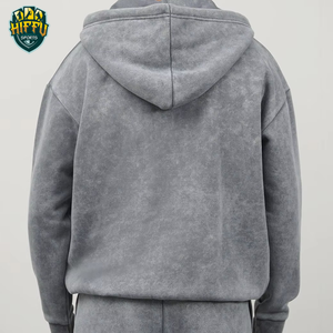 2025 nuevo estilo 100% algodón lavado ácido pesado chándal para hombre con pantalón acampanado cremallera Sudadera con capucha logotipo personalizado para invierno - Product Image 2