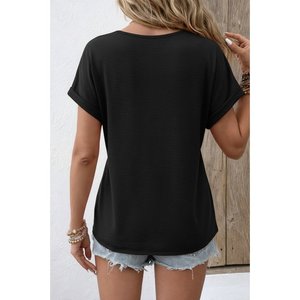 เสื้อเบลาส์แอโรบินแขนสั้นคอวีติดกระดุมสำหรับผู้หญิง 35956 -สีดำ - Product Image 5