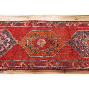 2.8x9.7 ft <b>Runner</b> Turkish Rug, Vintage Rug, <b>Red</b> Gray Paisley Wool Rug - Product Image 3