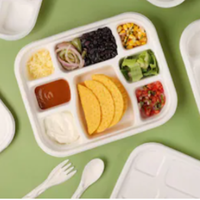 Barquettes, couvercles et assiettes écologiques jetables en pulpe de canne à sucre biodégradable 100 % respectueuses de l'environnement, blanches, avec logo personnalisé