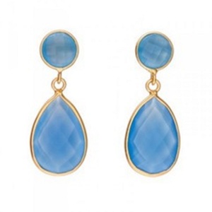Gema de Calcedonia azul claro, pendientes de plata de ley 925 con forma de pera y ovalada, novedad - Product Image 1