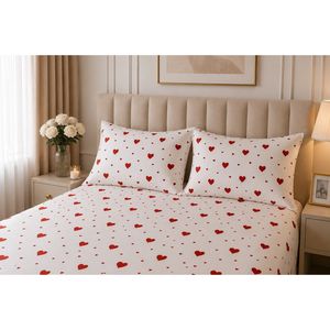 Love Double Duvet Cover Set White 100% Cotton Sateen <b>Fabric</b> Breathable Woven Printed Pattern Plain Style <b>Medium</b> Weight - Product Image 2