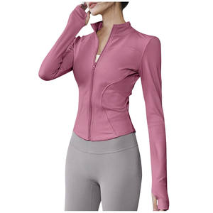 Top de Yoga Personalizado Transpirable de Spandex/Nailon, Talla Grande, Chaquetas de Fitness para Mujer, Ropa Deportiva Suave con Media Cremallera y Ribete en Contraste para Gimnasio - Product Image 1
