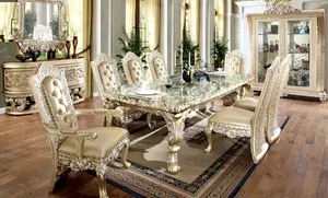 Luxury Design Exquisite Carving Teak Wood Dining Table Set Premium White Dining Room Furniture 6-Seater Dining Room Suite For UK - Product Image 2
