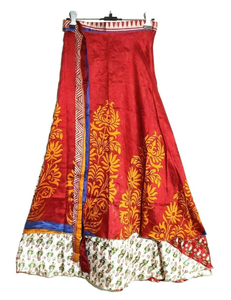 Vintage Blue Silk Maxi <b>Skirt</b> Multi-Color Print Wrap Pleats All-Season Korean Style Boho Hippie Festival Wear for Breathable - Product Image 3