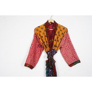 Robe Kimono Vintage Élégante en Soie Pure 100% Séchage Rapide Douce Vêtement de Fête pour Été Automne Printemps Taille Unique Cordon de Serrage - Product Image 2