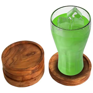 Juego personalizado al por mayor de 4 posavasos de madera de acacia natural para beber hecho por artesanía creciente - Product Image 1
