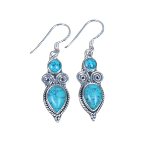 925 Stamped Solid <b>Sterling</b> <b>Silver</b> <b>Silver</b> Plated Oyster <b>Drop</b> <b>Earrings</b> with Turquoise Gemstone Women's Girls' Wedding Gift Jewelry - Product Image 1