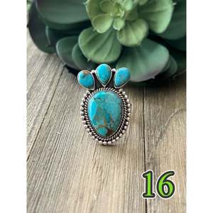 Southwest Kingman Turquoise Sterling Silver <b>Adjustable</b> <b>Ring</b> Handmade Dainty Natural Stone Jewelry - Product Image 6