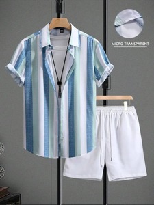 Conjunto de Camiseta y Pantalones Cortos de Forro Polar Transpirable con Estampado de Serigrafía en Poliéster/Algodón, Casual, Elegante y de Alta Calidad para Hombre - Product Image 5
