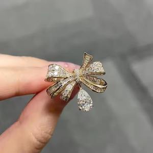 1CT Poire Cut VS1 Lab Grown Diamond Ring 14k Yellow Gold Dainty Bow IGI Certified Romantic Fine Ring for Her Party Proposals - Product Image 1