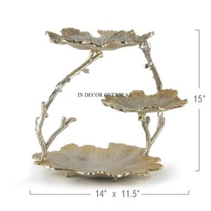 Latest Pattern Arrival Best Quality Aluminum Casted Silver Finished Leaves Designer 3 <b>Tier</b> <b>Cake</b> Stand For Wedding And Parties - Product Image 1