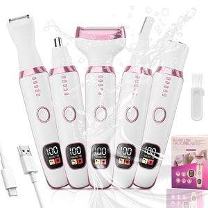 Rasoir électrique sans fil 5-en-1 pour femme IPX7, tondeuse corporelle et bikini, rasoir pour poils pubiens, aisselles, nez, visage et sourcils - Product Image 6