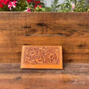 Embrayages à deux volets en cuir repoussé faits à la main portefeuilles conçus pour femmes portefeuille élégant unique en cuir repoussé de vente chaude - Product Image 4