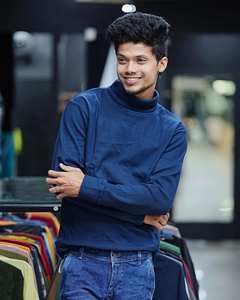 Camiseta de algodón 100% para hombre, algodón de bambú de 300gsm, Color sólido, cuello redondo, transpirable ambiental y antibacteriano, algodón 100% - Product Image 4