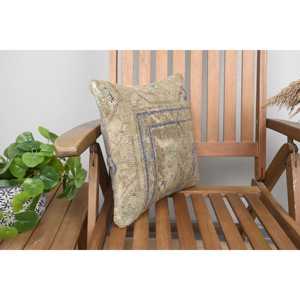 Beige Wool Kantha Patchwork <b>Pillow</b> 14x14 Inch Luxurious Vintage Embroidered Fluffy Print Rustic <b>Throw</b> <b>Pillow</b> for Floor Use - Product Image 2