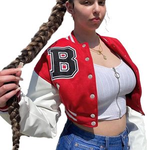 Crop Women Branded Woolen Leather Sleeve Varsity Jacket Ladies crop Varsity jacket Women's - Product Image 1