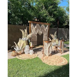 Cortina de Macramé Grande Hecha a Mano, Hermoso Fondo de Pared Bohemio para Boda, Incluye Fundas para Sillas - Product Image 1