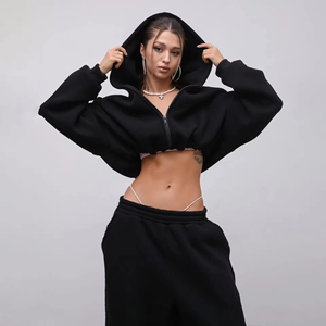 <b>Top</b> Fashion Streetwear Women Tracksuit 2 Piece Custom Embroidered 100% Cotton French Fleece Crop <b>Top</b> Sets - Product Image 3