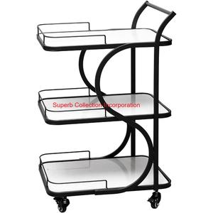 Atractivo carrito de servicio de 2 niveles de Metal dorado con barra moderna superior de mármol para el hogar, cocina, comedor, Elegante restaurante de Hotel - Product Image 6
