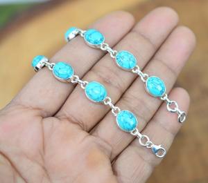 Joyas de piedras preciosas turquesas para mujer, pulsera de estilo bohemio de plata, joyería de plata de ley 925, pulsera hecha a mano de tendencia, Regalo para mamá - Product Image 4