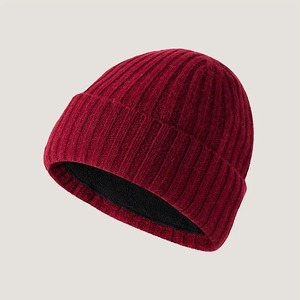 Bonnet de crâne tricoté d'hiver solide de qualité pour hommes et femmes Bonnet imperméable en rouge marine gris foncé noir avec impression numérique - Product Image 2