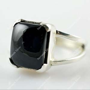 925 Sterling Silver Black Onyx Ring Geometric Handmade <b>Statement</b> Promise Jewelry Natural Black Onyx <b>Cushion</b> Gemstone July - Product Image 1