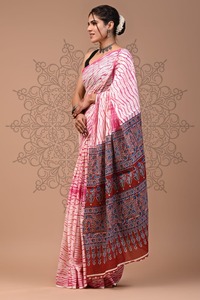Vente en gros Premium exclusif Chanderi Saree avec Ajrak imprimé et chemisier de course assorti pour vêtements ethniques pour femmes - Product Image 4