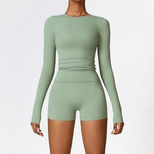 Compression Athletic Wear Yoga Sets for Women 6 Piece Long Sleeve <b>Shorts</b> <b>Leggings</b> Jackets Crop Top Active Wear Workout Outfits - Product Image 4