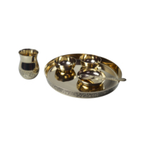 Kansa Matte Finish Classic Curved Thali Set 6 Pièces Pur Bronze Traditionnel Fait à la Main Ayurvédique Sain Écologique Service de Dîner