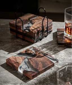Ensemble de dessous de verre en bois noyer noir foncé avec résine époxy rivière fini parfait pour la maison hôtel salle à manger accessoire de décoration - Product Image 3
