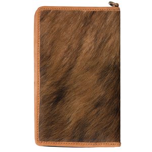 Logotipo personalizado Cierre de botones con cremallera Avidle Piel de vaca Tan Cuero de vaca Cartera de lujo Forro de poliéster Bolsos con borlas - Product Image 2