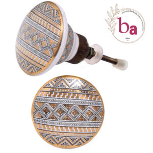 Moroccan <b>Gold</b> Work Flower Ceramic Knobs Hexagon Square Shape <b>Drawer</b> Cabinet Handle <b>Pulls</b> for Kitchen & Wardrobe Dining CK 558 - Product Image 1