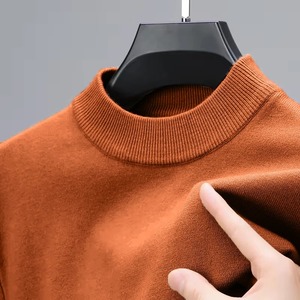 Suéter de punto de medio cuello alto nuevo Otoño/Invierno sudaderas de cuello simulado jerséis de Color sólido hombre marca Casual hombres ropa - Product Image 3