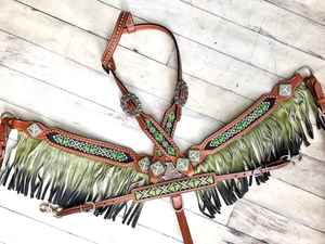 Sillín inglés de cuero genuino Multicolor, equipo de equitación de temporada con cuentas ligeras, cuello de pecho occidental - Product Image 3