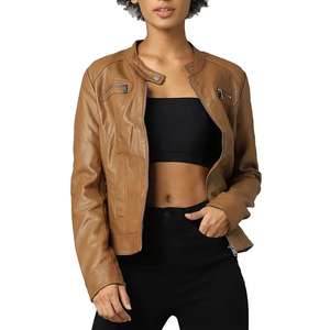 Chaqueta corta de cuero PU para motocicleta, chaqueta de cuero de imitación para mujer, Chaqueta corta de cuero PU de invierno - Product Image 5