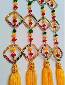 ที่แขวนผนังสีสันสดใสแบบดั้งเดิมตกแต่งด้วย Gota Pom-poms และพู่ตกแต่งห้องศิลปะ pooja งานฝีมือทำมือ - Product Image 3