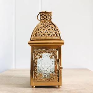 Linterna de vela colgante de Metal y vidrio con forma marroquí, acabado Dorado para el hogar y la Navidad, linternas de Decoración de mesa - Product Image 1