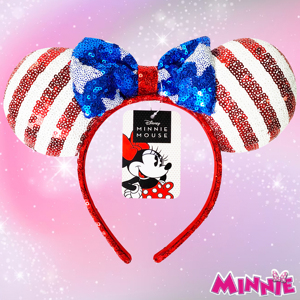 H.E.R ACCESSORIES Licensed Disney Minnie Mouse Ears Costume <b>Headband</b> With Bow and Character Ears Bow USA theme <b>sequins</b> Ages 3+ - Product Image 1