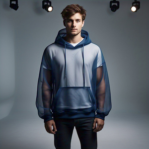 Oversize Sheer Mesh Hoodie Hombres Drop Shoulder Manga larga Cordón Hood Hombres Sexy Night Club Sheer Mesh Hoodie Hombres - Product Image 6