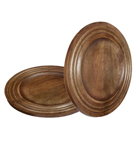 Lot de 2 assiettes rondes en bois de manguier Plateau de service en bois léger Vaisselle naturelle pour steak - Product Image 1