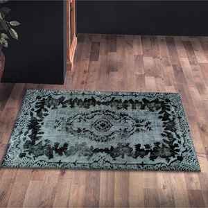 Tapis médaillon noir : Tapis imprimé de style ethnique anatolien turc, avec poils doux - Product Image 4