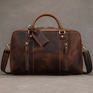 Sac de voyage pliable en cuir véritable avec fermeture éclair, sangle réglable, grande capacité et compartiment séparé pour chaussures - Product Image 1