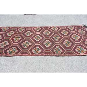 Vintage Turkish <b>Runner</b> Rug 3.5x10.6 ft, <b>Red</b> Green Patchwork Rug - Product Image 3
