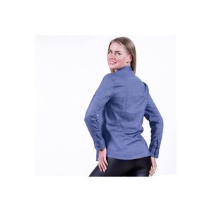 เสื้อเชิ้ตแขนยาวผู้หญิงลำลองสีพื้นผ้าอ๊อกซ์ฟอร์ดสีน้ำเงิน - Product Image 4