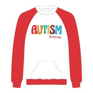 Concienciación sobre el autismo Chenille bordado blanco cuello redondo mangas raglán pulóver sudadera Unisex algodón polar diseño de Autismo - Product Image 2