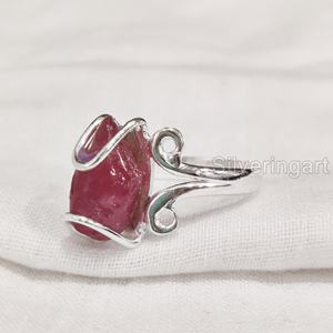 Anillo de Plata de Ley 925 con Piedra Natural de Rubí en Bruto para Mujer, Joyería Hippie con Anillo de Alambre, Piedra de Nacimiento de Julio - Product Image 3