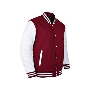 Veste universitaire en laine rouge personnalisée, et veste de baseball en laine 100% polyester avec crème blanche, vestes bomber en laine en gros - Product Image 4