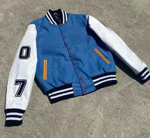 Veste universitaire vintage personnalisable 100% laine réversible XS Broderie 3D Bouton en denim Hiver Service OEM disponible - Product Image 6