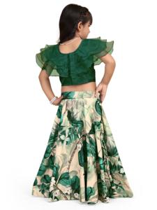 Conjunto de Lehenga Choli Largo con Estampado Floral para Niñas, Marca Shoryam, Top Corto con Mangas con Volantes, Estampado Digital, Ropa Étnica para Fiestas y Bodas - Product Image 4